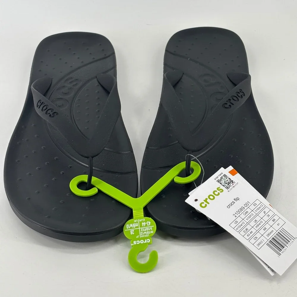 Crocs Flip Sandal Unisex Men 10 Women 12 Black 210089-001 NWT Beach Pool Summer
